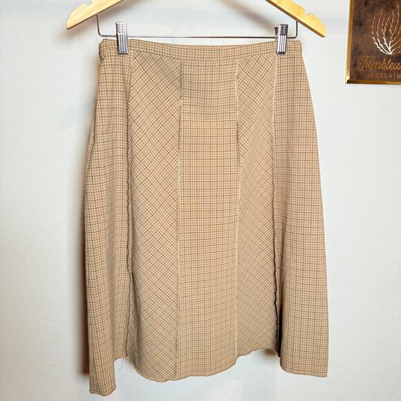 Women's Ideology Tan and Brown Plaid Knee Length A-Line Skirt Size 6 - Picture 8 of 9